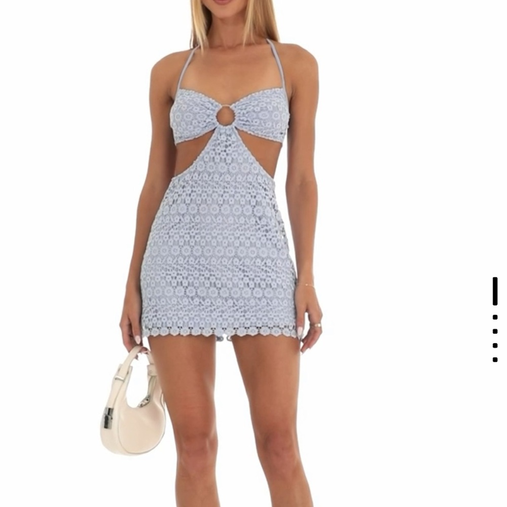 Lucy in the Sky Sold Out Light Blue Lace Halter Dress